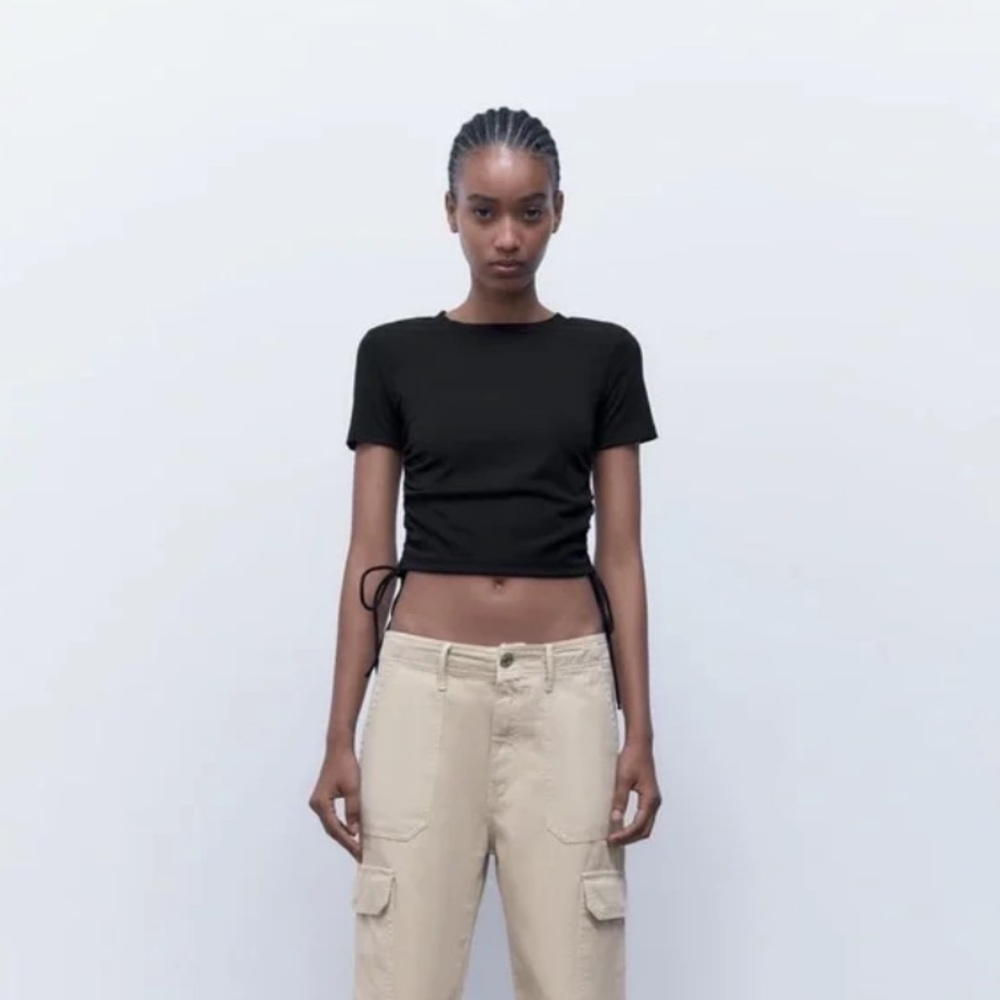 Zara Ruched Ribbed Shirt - Black
